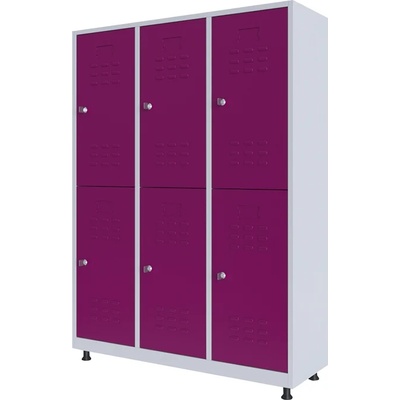 RFG Гардероб, метален, троен, с шест врати, 120 х 40 х 160 cm, бял, с лилави врати