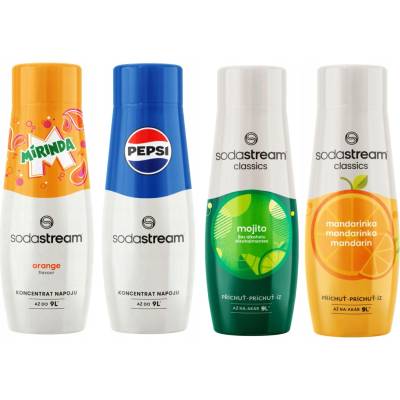 SodaStream Sada sirupů Mirinda, Pepsi, Mojito, Mandarinka 4 x 440 ml