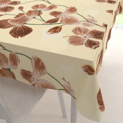 Biante bavlna obdélníkový ubrus Sandra SA-536 Hnědé orchideje na vanilkově žlutém 100x140 cm
