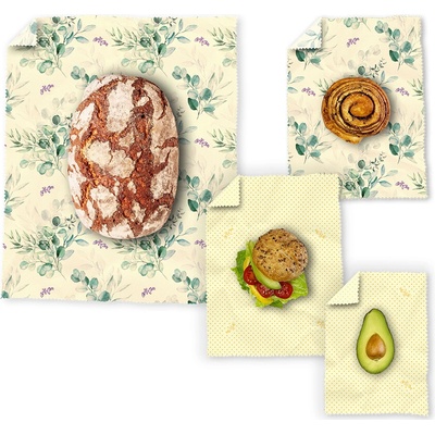 BajaBee Voskové obrúsky Multipack Eucalyptus & Orange Dots XL/M/M/S 40x48 cm 23x31 cm 23x31 cm 17x23 cm 1 ks