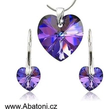 Swarovski stříbrná sada náušnice a přívěsek s řetízkem fialové srdce srdíčko 39003.5 Heliotrope fialová modrá duhová