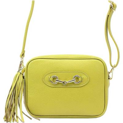 Kožená limetková jednozipová crossbody kabelka se zlatými doplňky