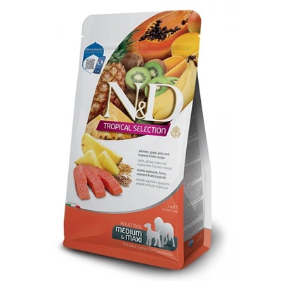 Farmina N&D Dog Grain Free Tropical Selection Adult Medium & Maxi Salmon and Tropical fruits - Пълноценна суха храна за кучета над 1 година от средни и едри породи със сьомга, спелта, овес и тропически плодове - 10 кг