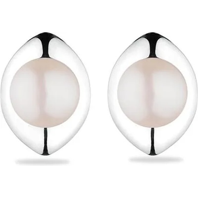 Swan Сребърни обици със сладководни бели перли GE051W Swan