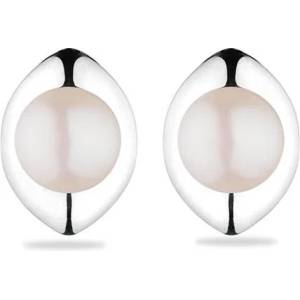 Swan Сребърни обици със сладководни бели перли GE051W Swan