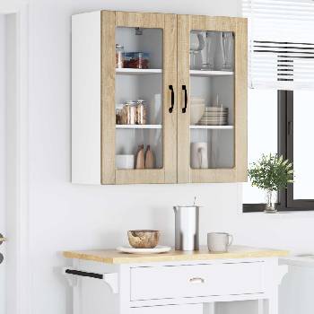 vidaXL Стенен стъклен шкаф LUCCA 2 pcs Дъб сонома 40 x 31 x 80 см (884990)