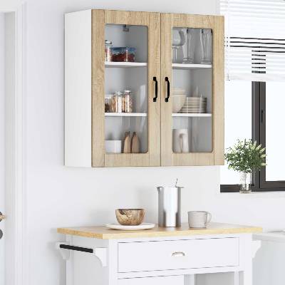 vidaXL Стенен стъклен шкаф LUCCA 2 pcs Дъб сонома 40 x 31 x 80 см (884990)