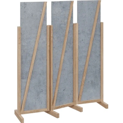 Atmosfere LINE 216 dřevěný 3-dílný paraván mobilní výška 1600 mm rám dub bardolino výplň beton šedý