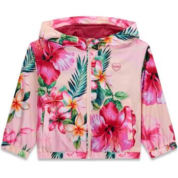 GUESS Яке ветровка за мини момиче с цип и качулка в розово с цветя Guess