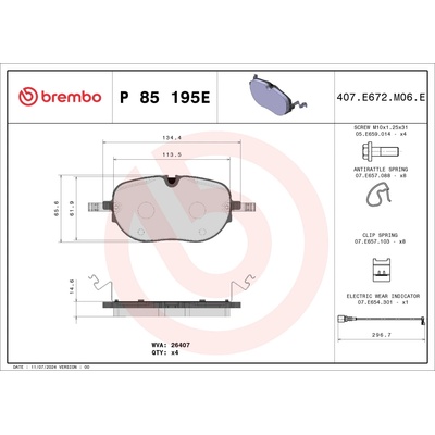 Sada brzdových platničiek, vždy 4 kusy v sade BREMBO P 85 195E (P85195E)