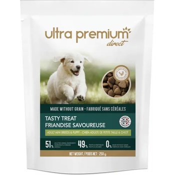 Ultra Premium Direct Tasty treat adult mini breeds and puppy - лакомство за пораснали кучета от малки породи и подраставащи кученца, без зърно, 51% месо и месни съставки, агне и прасе, 250 гр, Франция GFAU02