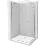 Mexen Roma Двойна врата душ кабина 80 x 70 cm, прозрачен, златист + корито Flat (854-080-070-50-02-4010G)