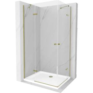 Mexen Roma Двойна врата душ кабина 80 x 70 cm, прозрачен, златист + корито Flat (854-080-070-50-02-4010G)