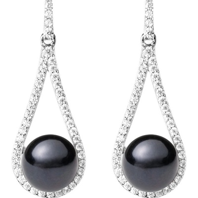 Gaura Pearls stříbrné náušnice s černou perlou Leandra SK19233E/B černá