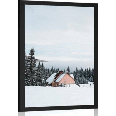 Plakát chaloupka v zasněžené přírodě - 40x60 silver