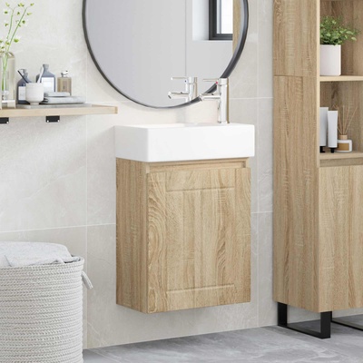 vidaXL Мивка за баня със смесител Дъб сонома 45, 5 x 25, 5 x 84 см (889493)