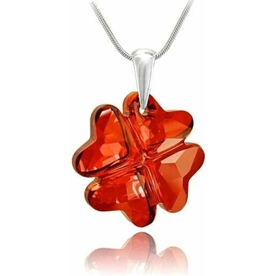 Swarovski Elements Stříbrný náhrdelník červeno oranžový čtyřlístek 32085.1 Red Magma