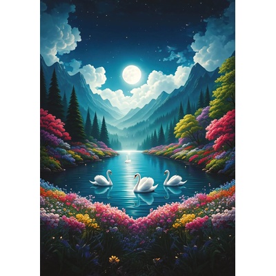 Art Puzzle - Puzzle Lake of Swans in Moonlight - 500 piese