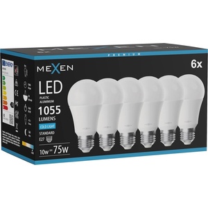 Mexen Nova 6x LED крушка E27, A60, 10W, Студена - 6500K, 1055 lm - L100-E27-1065-01x06 (L100-E27-1065-01x06)