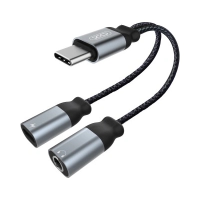 Кабел AUX splitter XO, Type C към женски 3.5 жак и женско Type C, Черен (7611990146217)
