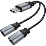 XO Кабел AUX splitter XO, Type C към женски 3.5 жак и женско Type C, Черен (7611990146217)