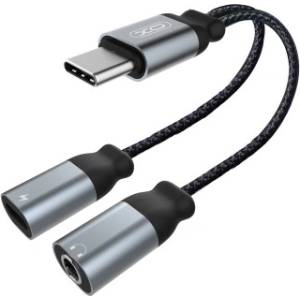 XO Кабел AUX splitter XO, Type C към женски 3.5 жак и женско Type C, Черен (7611990146217)