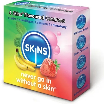 Skins Комплект презервативи Skins с вкус на ягода, банан, мента и дъвка 4 броя