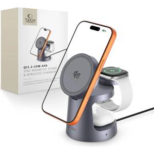 Tech-Protect qi2.2-25w-a48 3in1 magnetic magsafe wireless charger dark grey (5906302352531)