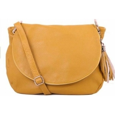 TALIANSKE Žltá talianska kožená crossbody kabelka Angela z pravej kože