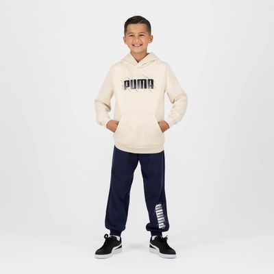 Puma detská mikina s kapucňou s nápisom béžová