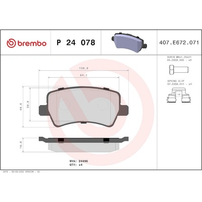 Sada brzdových destiček, kotoučová brzda BREMBO P 24 078X
