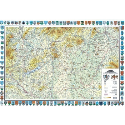 Topo Map Maďarsko - obecně zeměpisná nástěnná mapa s erby 122 x 85 cm Varianta: bez rámu v tubusu, Provedení: laminovaná mapa v lištách