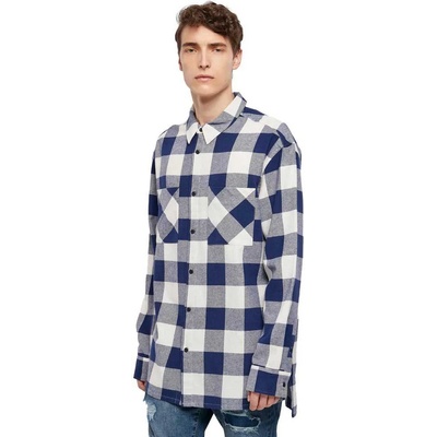 Urban Classics Карирана риза Urban classics Long Oversized Checked Long Sleeve Shirt - Blue