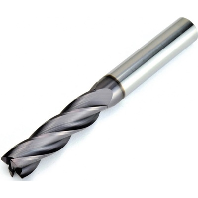 Tvrdokovová monolitní fréza 10 mm. Univerzální, pro obrábění oceli. 4 břitá, drážka 30°, extra dlouhá, břity do středu, rohová fazetka