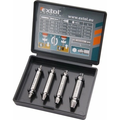 EXTOL PREMIUM 8801842 vyťahovák zalomených skrutiek sada 4ks, M5-14, HSS