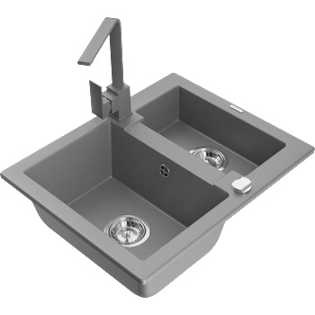 Mexen Carlos гранитна мивка 1, 5-коморна с кухненски смесител Rita, сива - 6518-71-670300-71 (6518-71-670300-71)