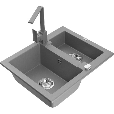 Mexen Carlos гранитна мивка 1, 5-коморна с кухненски смесител Rita, сива - 6518-71-670300-71 (6518-71-670300-71)