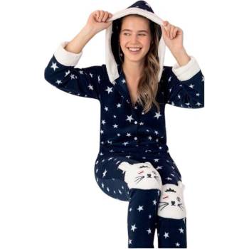 Пижама-гащеризон в тъмносиньо със звезди и зайче