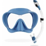 CRESSI Cressi Frameless Diving Mask F1 - Fog-free Glass Lens, Diving Goggles - Ergonomic Silicone Rim, Snorkel Mask - Dry Snorkel & Snorkel Set - Blue Metal - Combo Set - YDS280021