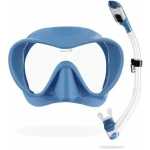 CRESSI Cressi Frameless Diving Mask F1 - Fog-free Glass Lens, Diving Goggles - Ergonomic Silicone Rim, Snorkel Mask - Dry Snorkel & Snorkel Set - Blue Metal - Combo Set - YDS280021