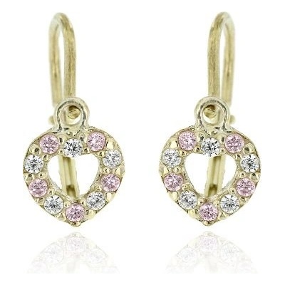 Zlatnictví U Kostela dětské náušničky růžovo bílá srdíčka 705RBž