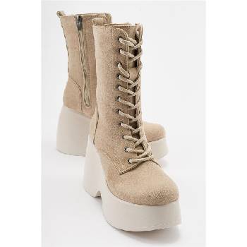 Image 1 of Moda Trend Дамски велурени ботуши на платформа - Бежови #410845 (410845_Бежов)