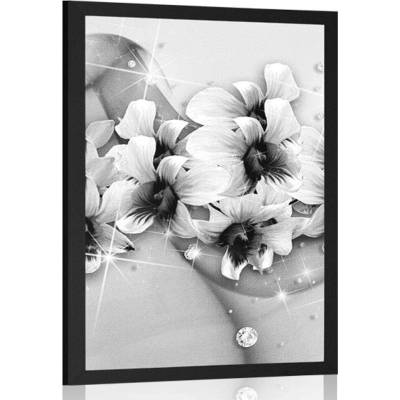 Plakát černobílé květiny na abstraktním pozadí - 20x30 white
