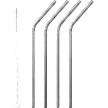 Qwetch Извита сламка от неръждаема стомана - 4 броя