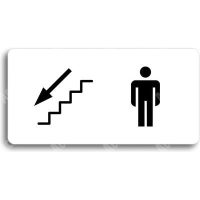 ACCEPT Piktogram WC MUŽI VLEVO DOLŮ - bílá tabulka - černý tisk bez rámečku