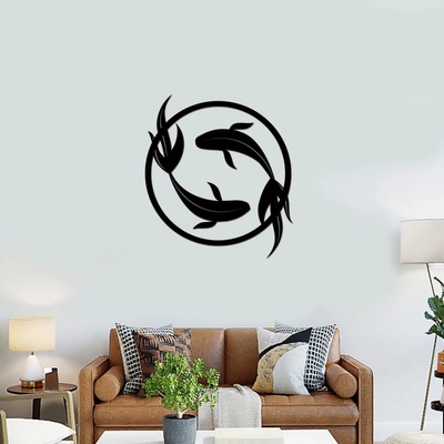 dřevo života Dřevěný obraz KOI FISH v kruhu Rozměry (cm): 40x44, Zvolte barvu dekoru: Černá