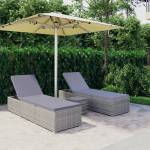 vidaXL Градински шезлонги с маса за чай, 3 части, полиратан, сиви (3057665)