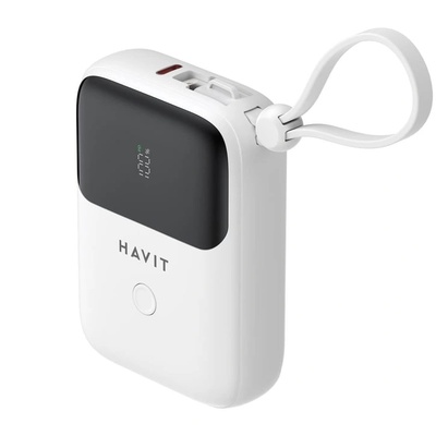 Havit PB5215 Powerbank 10000mAh 22, 5W с вграден кабел - Бял (PB5215)