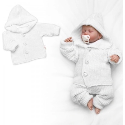 Baby Nellys Pletený svetřík s kapucí a knoflíčky Made with Love bílý