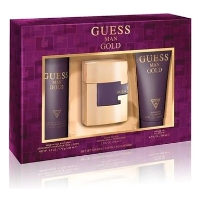 GUESS Man Gold Подаръчен комплект за мъже Размер EDT 75 ml + дезодорант спрей 226 ml + душ гел 200 ml
